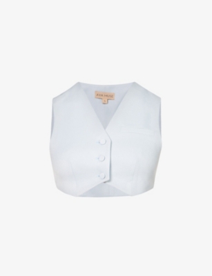 Shop Aya Muse Women's Sky Melt Auri Single-breasted Cropped Woven Waistcoat