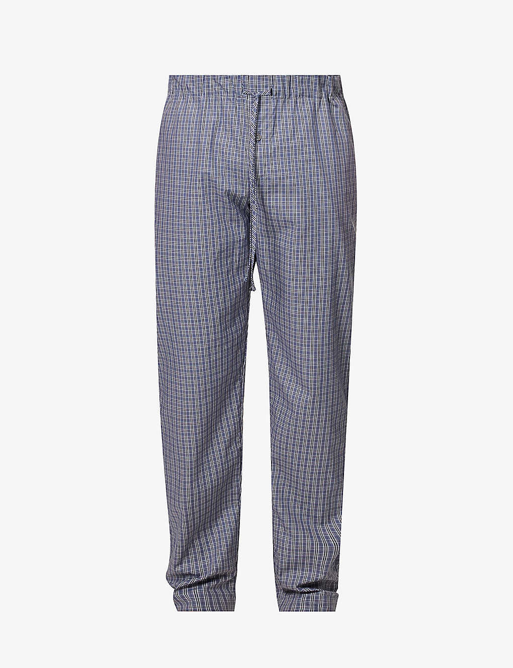 Shop Hanro Men's Grey Check Plaid-print Elasticated-waist Pyjama Bottoms