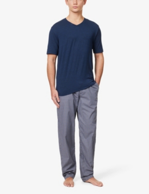 Hanro V-neck Regular-fit Stretch-jersey T-shirt In Deep Navy