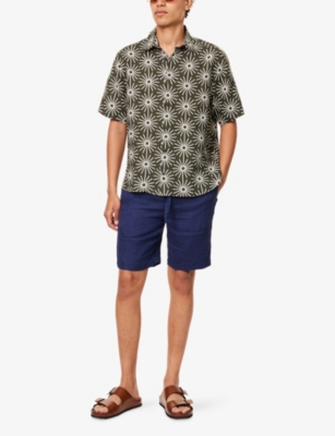 Frescobol Carioca Mens Navy-blue Felipe Elasticated-waist Linen And Cotton-blend Shorts