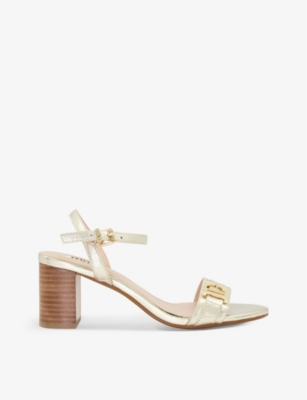 Dune Womens Gold-leather Jessie Block-heeled Leather Sandals