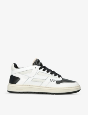 REPRESENT REPRESENT MENS WHITE/BLK REPTOR CONTRAST-PANEL LEATHER LOW-TOP TRAINERS