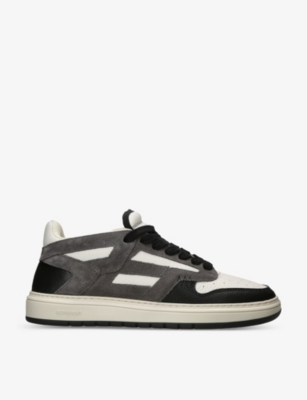 Shop Represent Men's Grey/dark Reptor Panelled Grained-leather And Suede Low-top Trainers