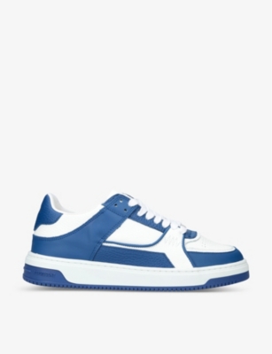 Shop Represent Men's Blue Apex Logo-embossed Grained-leather Low-top Trainers