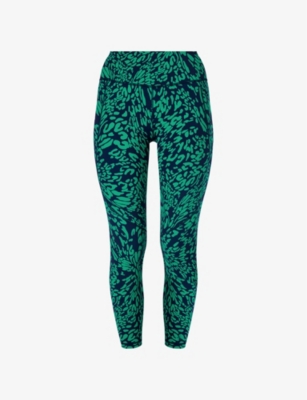 SWEATY BETTY SWEATY BETTY WOMEN'S GREEN PRINT POWER 7/8 WORKOUT STRETCH-JERSEY LEGGINGS,66868089