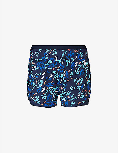 SWEATY BETTY: On Your Marks 4’’ graphic-print stretch recycled polyester-blend shorts