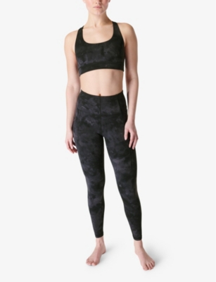 SWEATY BETTY: Reversible spray-print stretch-nylon sports bra