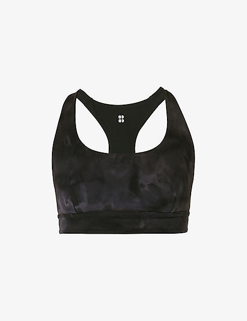 SWEATY BETTY: Reversible spray-print stretch-nylon sports bra