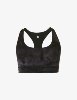 Sweaty Betty Womens Black Spraydyeprint Reversible Spray-print Stretch-nylon Sports Bra