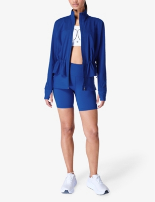 Shop Sweaty Betty Fast Lane Running Drawcord-hem Stretch-woven Recycled Polyester Jacket In Lightning Blue