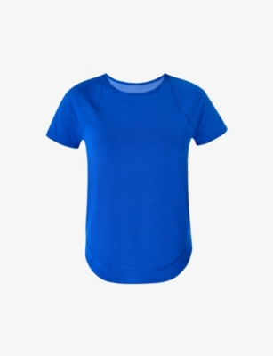 Shop Sweaty Betty Womens Lightning Blue Breathe Easy Short-sleeve Stretch Recycled-polyester Top