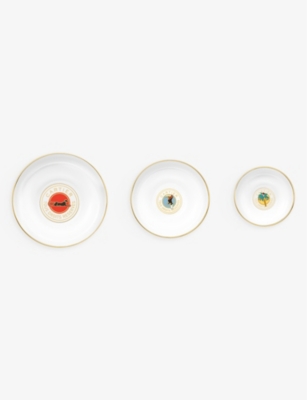 Shop Cartier Characters Porcelain Bowls Set Of Three In Multi-coloured