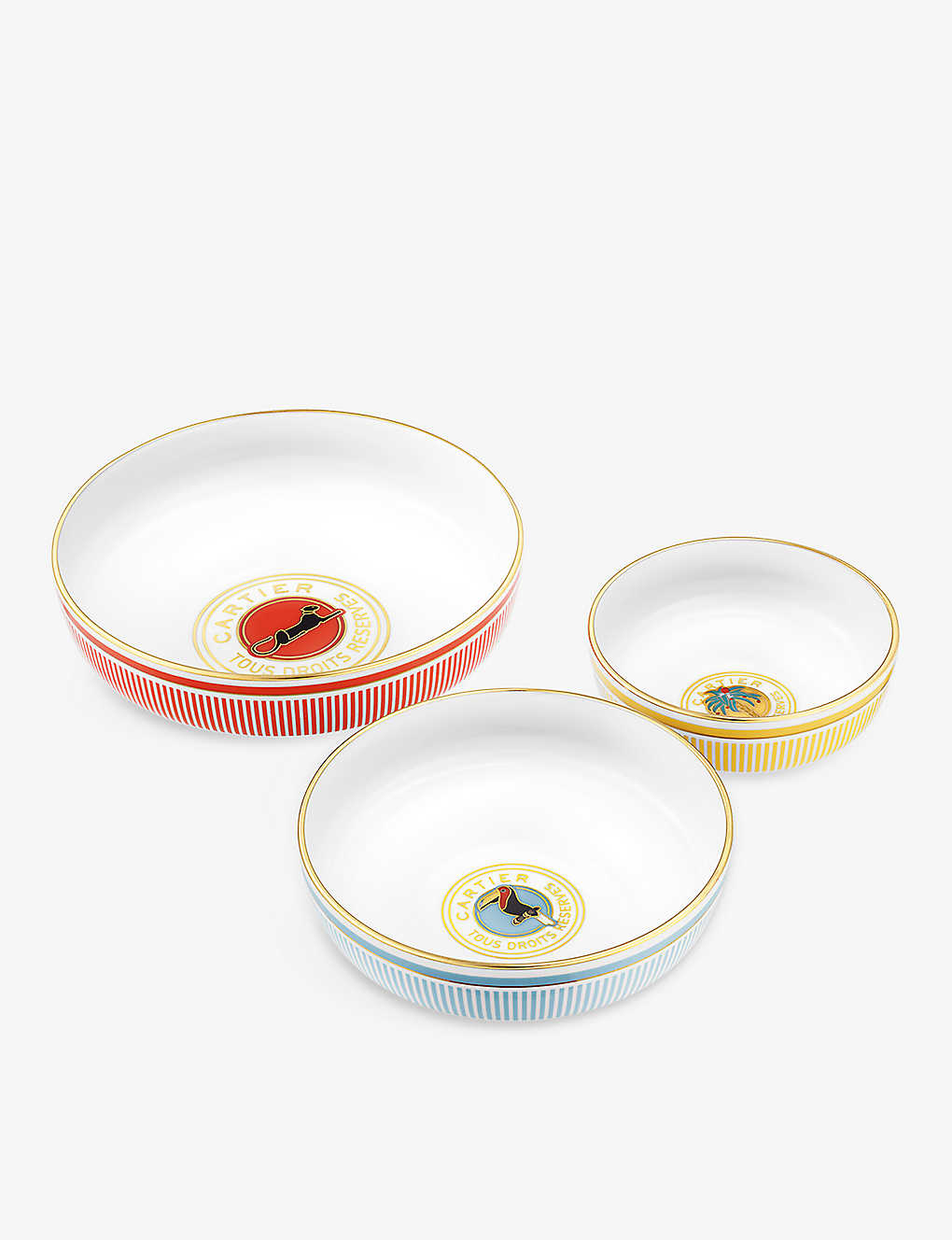 Cartier Multi-coloured Characters Porcelain Bowls Set Of Three