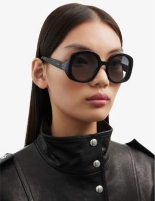 Shop Celine Women's Black Cl000378 Cl40242i Round-frame Acetate Sunglasses