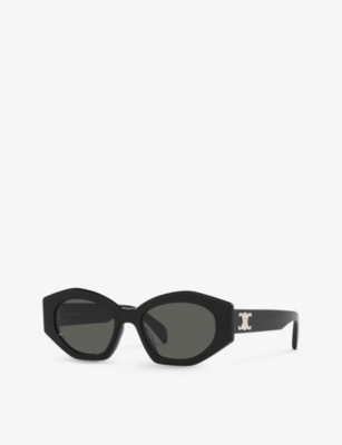 Shop Celine Women's Black Cl40238u Oval-frame Acetate Sunglasses