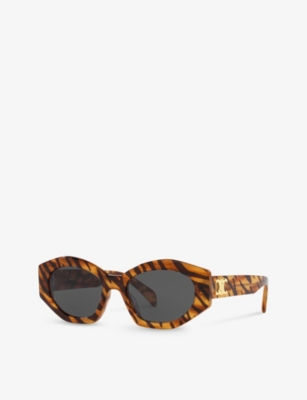 Shop Celine Womens Black Cl40238u Oval-frame Acetate Sunglasses