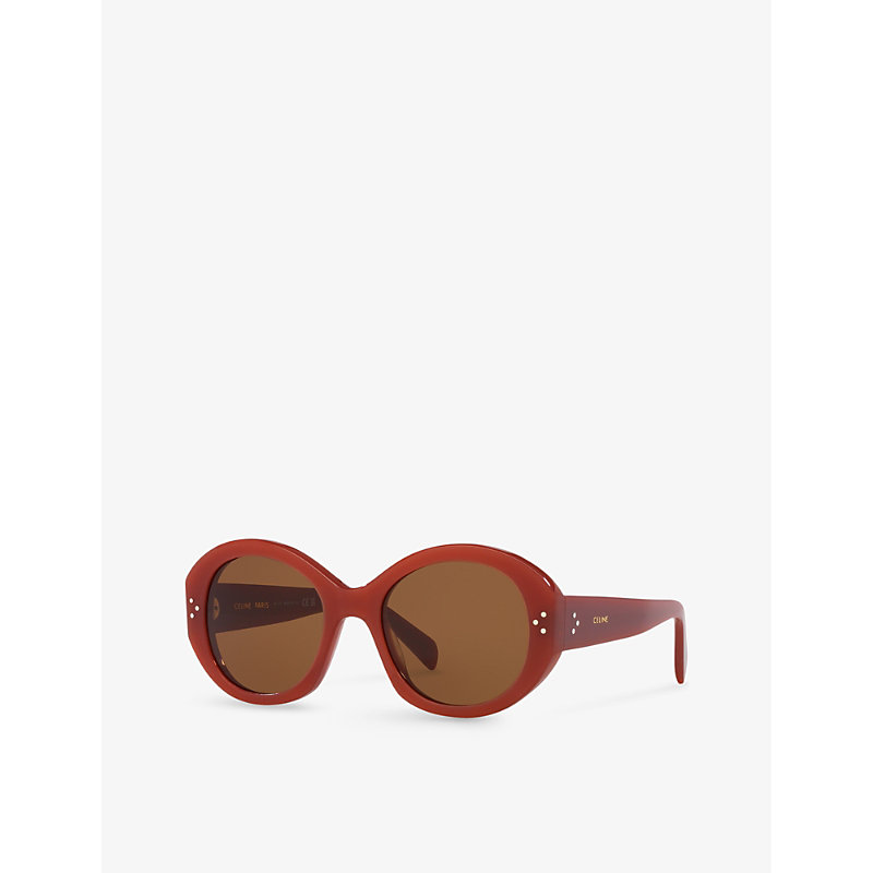 Shop Celine Women's Red Cl40240i Round-frame Acetate Sunglasses