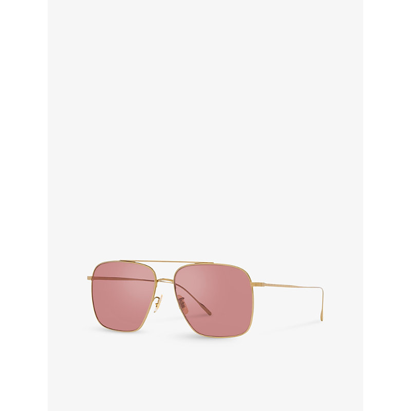 Shop Oliver Peoples Women's Gold Ov1320st Dresner Aviator-frame Tinted-lens Metal Sunglasses