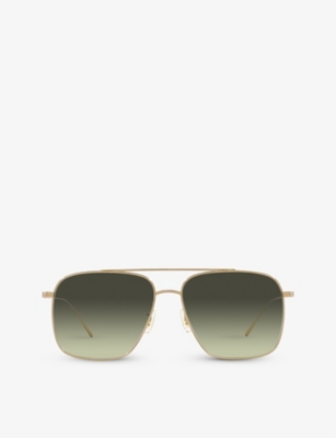 Oliver Peoples Womens Gold Ov1320st Dresner Aviator-frame Titanium Sunglasses