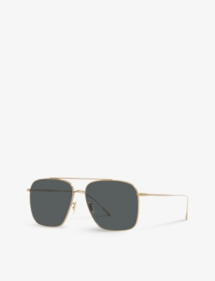 Shop Oliver Peoples Women's Gold Ov1320st Dresner Aviator-frame Titanium Sunglasses