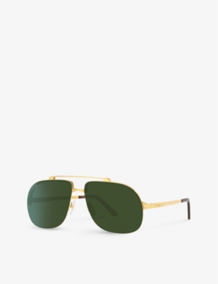 Shop Cartier Women's Gold 6l001601 Ct0353s Pilot-frame Metal Sunglasses