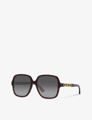 Shop Gucci Women's Brown Gc001949 Gg1189s Rectangle-frame Acetate Sunglasses