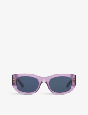 Gucci Womens Purple Gc001936 Gg1215s Rectangle-frame Acetate Sunglasses