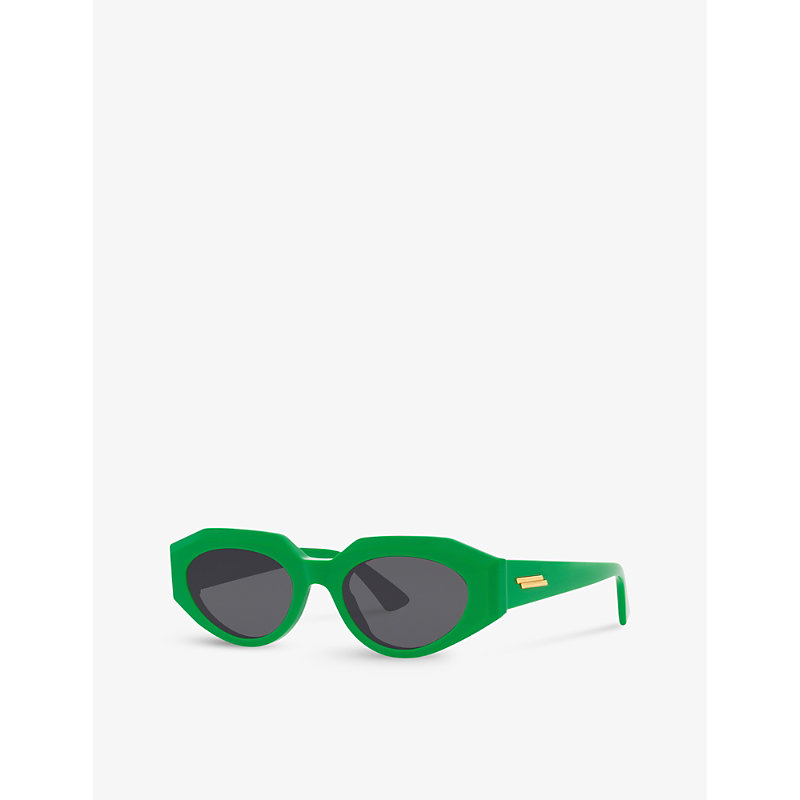 Shop Bottega Veneta Women's Green Bv1031s Oval-frame Acetate Sunglasses