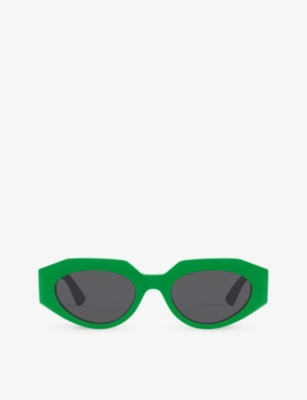 Shop Bottega Veneta Womens Green Bv1031s Oval-frame Acetate Sunglasses