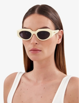 Shop Bottega Veneta Women's Yellow Bv1031s Oval-frame Acetate Sunglasses