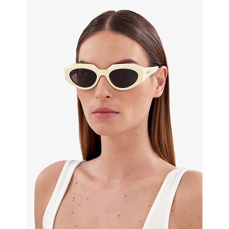 Shop Bottega Veneta Women's Yellow Bv1031s Oval-frame Acetate Sunglasses