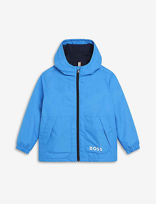 BOSS: Water-Reactive logo shell windbreaker jacket 8-14 years