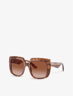 Shop Dolce & Gabbana Women's Brown Dg4414 Square-frame Acetate Sunglasses