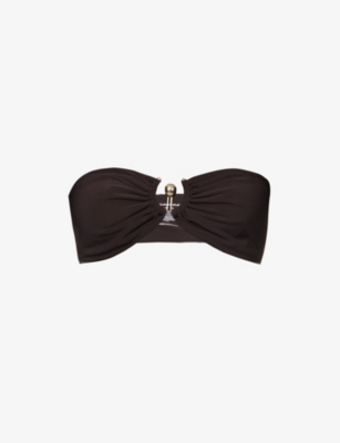 Christopher Esber Ruched Prong Bandeau Bikini Top In Chocolate