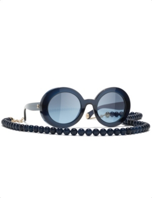 Pre-owned Chanel Womens Blue Ch5489 Round-frame Chain Acetate Sunglasses