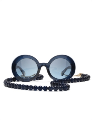 Pre-owned Chanel Womens Blue Ch5489 Round-frame Chain Acetate Sunglasses
