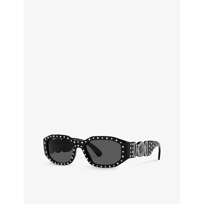 Shop Versace Men's Black Ve4361 Rectangular-frame Acetate Sunglasses