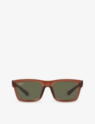 Ray Ban Sunglasses Unisex Warren Bio-based - Transparent Brown Frame Green Lenses Polarized 54-20