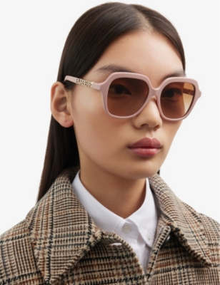 Shop Burberry Women's Pink Be4389 Joni Square-frame Brand-embellished Acetate Sunglasses