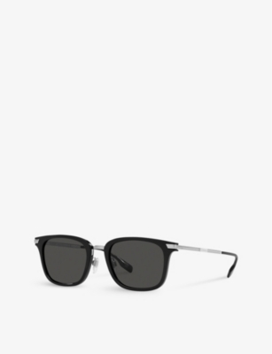 Shop Burberry Womens Black Be4395 Peter Square-frame Brand-embellished Acetate Sunglasses