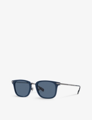 Shop Burberry Womens Blue Be4395 Peter Square-frame Brand-embellished Acetate Sunglasses