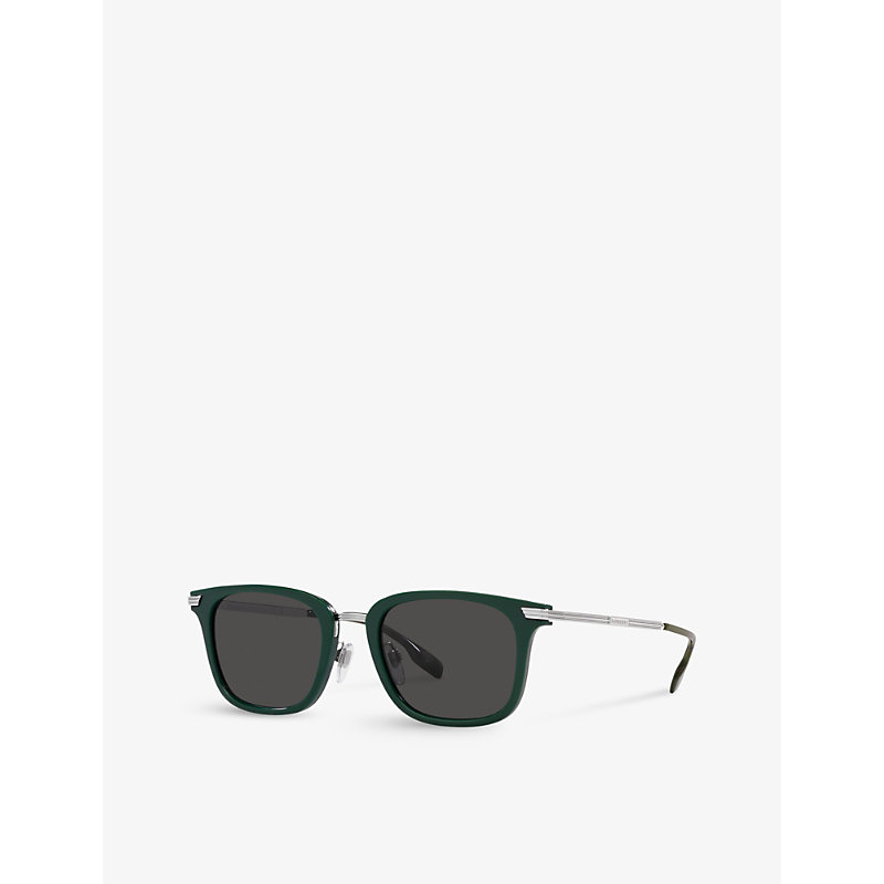 Shop Burberry Womens Green Be4395 Peter Square-frame Brand-embellished Acetate Sunglasses