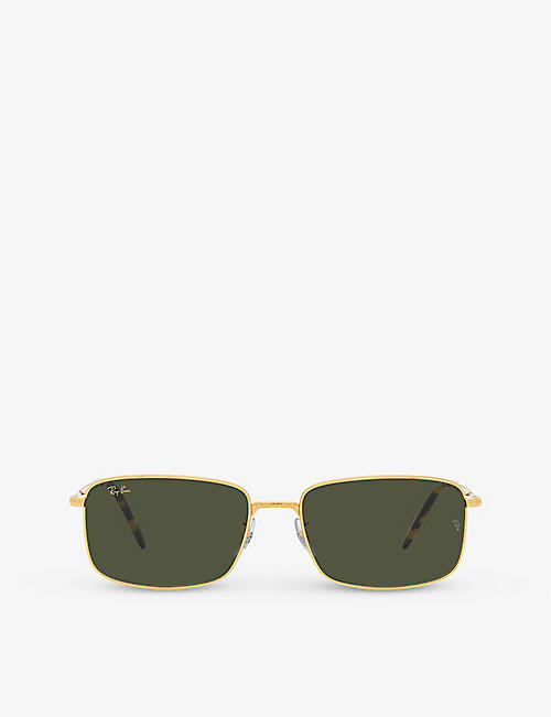 RAY-BAN: RB3717 rectangle-frame polished gold-metal sunglasses