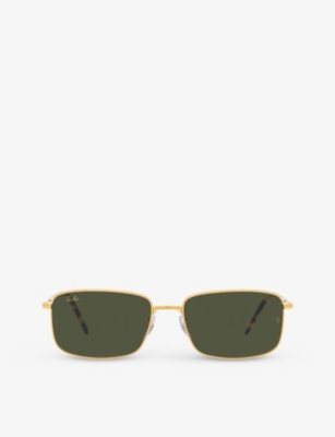 Shop Ray Ban Ray-ban Women's Gold Rb3717 Rectangle-frame Polished Gold-metal Sunglasses