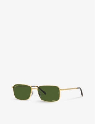 Shop Ray Ban Ray-ban Women's Gold Rb3717 Rectangle-frame Branded-lens Metal Sunglasses