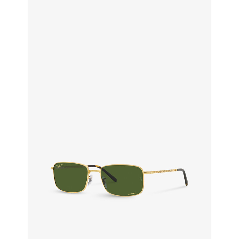 Shop Ray Ban Ray-ban Women's Gold Rb3717 Rectangle-frame Branded-lens Metal Sunglasses