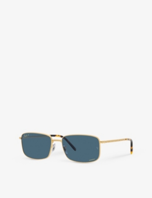 Shop Ray Ban Ray-ban Women's Gold Rb3717 Rectangle-frame Metal Sunglasses