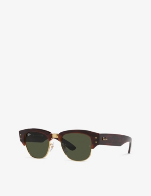 Ray Ban Sunglasses Unisex Mega Clubmaster - Tortoise On Gold Frame Green Lenses 50-21 In Gold