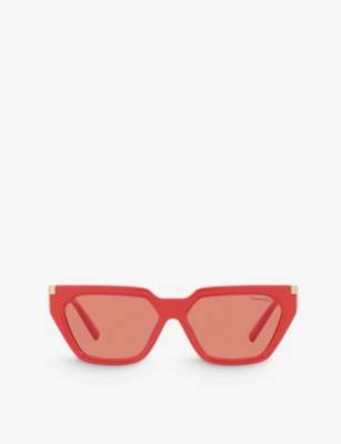 Shop Tiffany & Co Tf4205u Branded-arm Irregular-frame Acetate Sunglasses In Coral