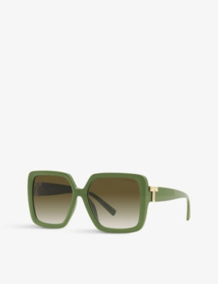 Shop Tiffany & Co Tf4206u Square-frame Branded Acetate Sunglasses In Green
